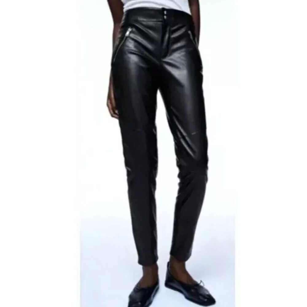 Zara The Biker Black Faux Leather Pants, NWT, 4